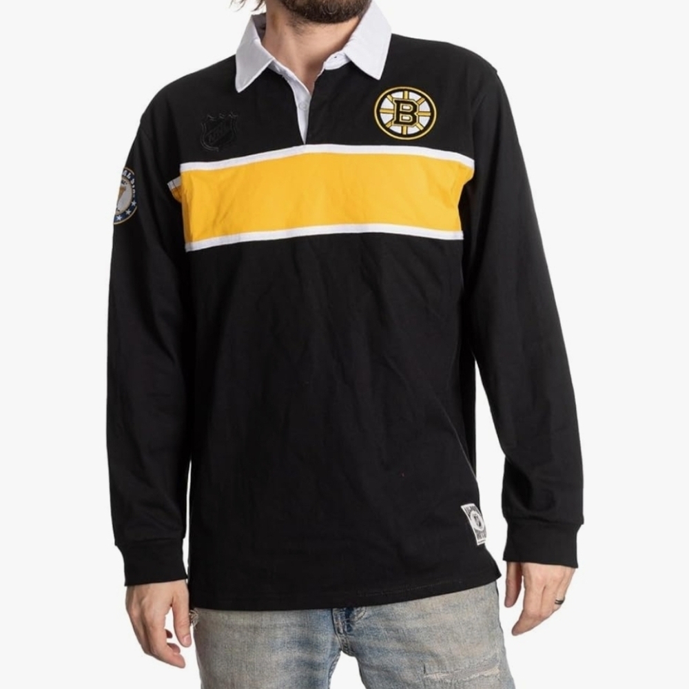NWT Calhoun NHL Boston Bruins Rugby Polo Shirt XL Mens 100% Cotton Surf Skate 😀